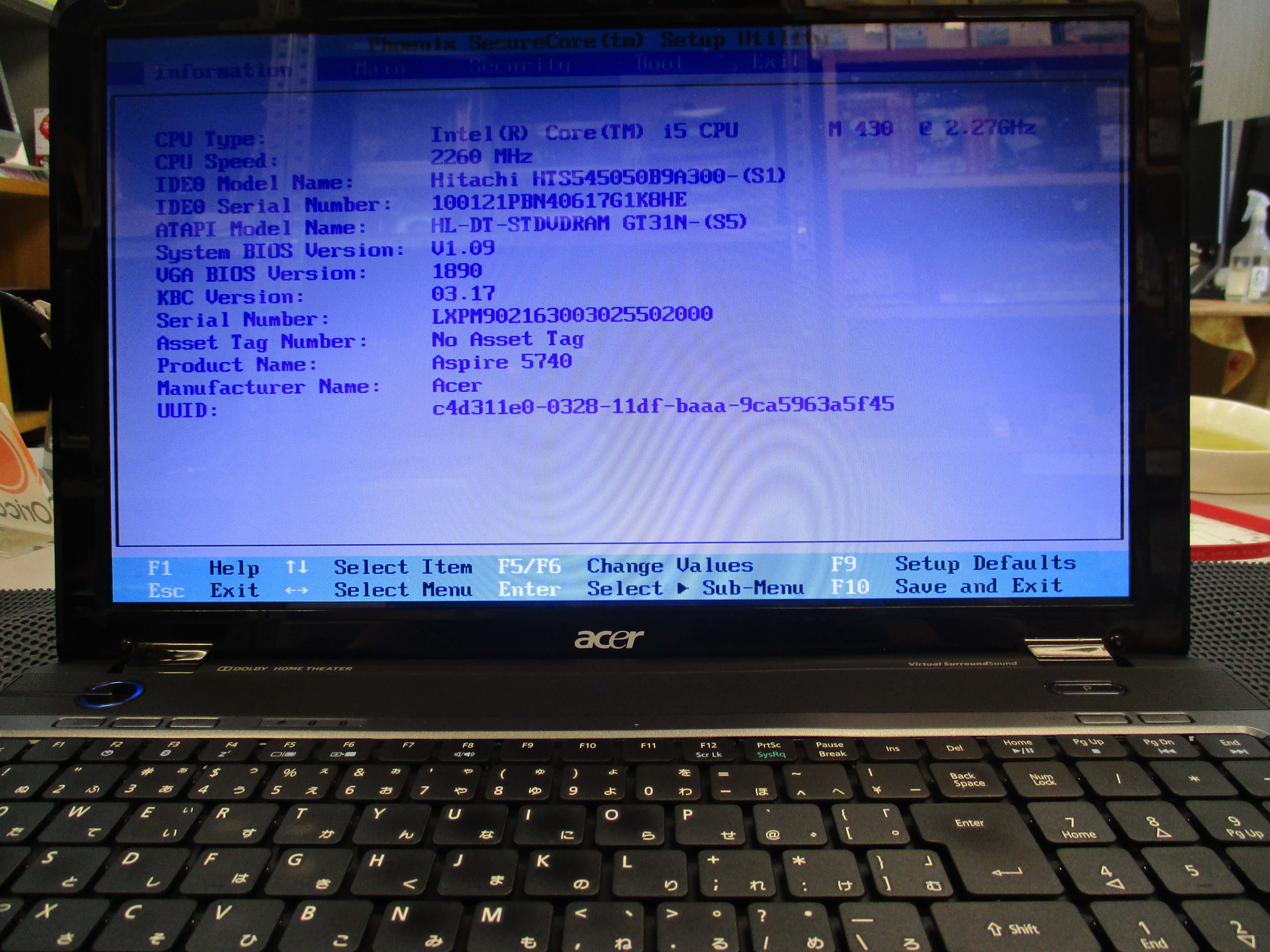ノートパソコン Acer Aspire 5740-15